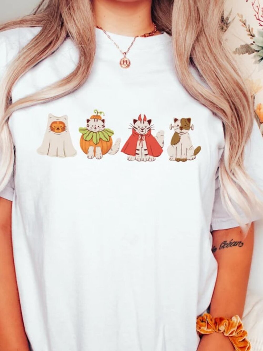 Cat Halloween Shirt, Fall Tee, Cute Cat Shirt, Funny Halloween Ghost Shirt - Picture 1 of 4